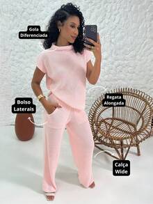 Women's Autumn Winter Fashion Knit Set - 淺粉色 - 查看 2