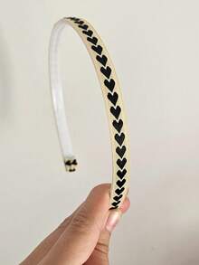 Children's Hair Tiara With Colorful Heart Print Fabric, Delicate For Girls - Black - View 3