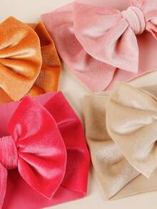 4 piezas Diademas elásticas de terciopelo suave y de unicolor con lazo grande, estilo bohemio, para bebés y niños, accesorios para el cabello recién nacidos para fotografía, uso diario, festivales, otoño/invierno