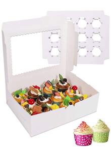 8/4件/1件带窗口纸杯蛋糕盒，12杯蛋糕盒，大号蛋糕盒，适合生日、婚礼、情人节、礼品包装盒