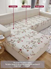 1 件条纹和花卉印花弹力沙发坐垫套，适合所有季节 - 彩色 - 查看 6