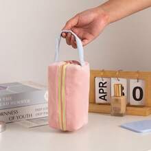 Custom Embroidered Corduroy Travel Toiletry Bag With Contrast Handle, Portable Makeup Pouch, Cosmetic Organizer For Daily Use, Lightweight Handbag, Coin Purse, Small Makeup Bag For Girl, Cute Corduroy Storage Bag, Ideal For Girl And Girls,Christmas Gift Supplies - Multicolor - View 6