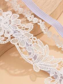 2pcs/Set Women's Sexy Fashion Water-Soluble Lace Black Embroidery Elastic Adjustable Thigh Garter Hollow Leg Rings Bridal Dress Leg Accessories - White - View 3