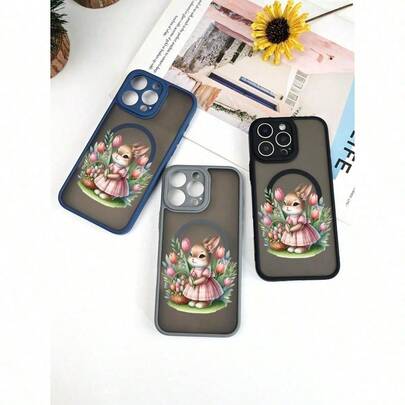 1PC Fashionable Creative Cute Rabbit Pattern  Case, kompatibel mit  16 Pro Max case,  17 promax 15, 14, 13, 12 und Pro Max Modellen. Es verfügt über eine robuste doppelwandige Schutzdesign mit antislipperndem Schockabsorber und magnetischer Funkfernsteuerung, was es zu einem idealen Geschenk für Halloween, Weihnachten oder andere Feiertage macht.