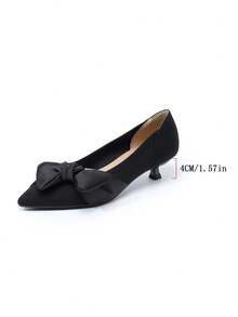 Damen-Slipper mit spitzer Zehenpartie, einfarbig, gestrickt, flach, neue süße Schleifendekor, lässige Übergröße, französischer Kitten-Absatz, 4 cm, Abendschuhe, bezaubernder Stil - Seidenschwarz - Übersicht 11
