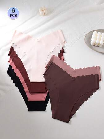 6 件性感女士内裤，舒适透气多色 V 型内裤，女式无缝三角裤