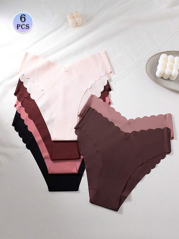 6Pcs Sexy Ladies Underwear, Comfortable Breathable Multi-ColorV-Style Panites Women's Seamless Briefs