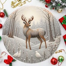1 covor din flanel cu tematică de Crăciun - o căprioară stând într-o pădure înzăpezită cu copaci și doi porumbei albi, covor lavabil potrivit pentru dormitor, sufragerie, balcon, casă, hotel, birou și decorațiuni festive