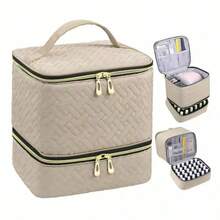 1pc Dual Layer Large Capacity Makeup Bag, Velvet Portable Travel Cosmetic Storage Box, Bathroom Toiletry Cosmetic Nail Polish Organizer - Multicolor - View 10