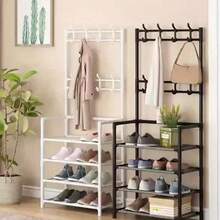 Prateleira de armazenamento para sapatos de metal de 31,5" de largura - Organizador multicamadas para sapatos, chapéus, bolsas e utensílios de cozinha - Móveis independentes para entrada/sala de estar/cozinha - Fácil montagem, sem necessidade de ferramentas, design compacto, resistente e durável, essencial para a casa