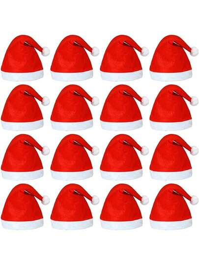 Santa Red Hat Short Plush With White Cuffs Non-Woven Fabric Christmas Hat Santa Hat For Adults (Red)