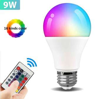 Kasotile 1/2 PC遥控彩色灯泡，A21 16色变色灯，带遥控器，AC110-130V，E26室内装饰灯 9W (RGB+W)，氛围灯，带闪烁功能，可使用2年
