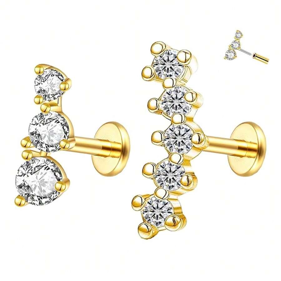 2~4PCS 16G 316L Pushin Lip Rings Butterfly And Bee Nose Stud Rings Top Push In Threadless Surgical Steel Flat Back Nose Rings Studs For Womens{"Color_name":"Gold-A"} - GOLD-a - View 1