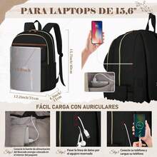 Mochila Laptop Mujer 15.6 Pulgadas Impermeable Mochila para Laptop con Puerto USB y Audífonos, Mochila para Viaje para Trabajo, Universidad y Negocios - Negro - Ver 9