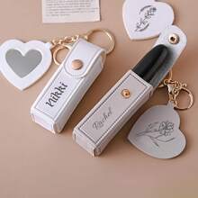 Personalized Customized Lipstick Bag Keychain, Lipstick Case With Mirror, Custom Name Anti Lost Lipstick Storage Bag, Bridesmaid Gift, Valentine's Day Gift, Engraved, Stainless, Unisex, Casual, Custom, For Father's Day, For Graduation, For Weddings, For Housewarming, School Supplies, For Teenagers, Junior High School Students, Middle School Students, High School Senior High School Students, College Students, University Students, Freshman, Sophomore, Underclassmen,Delicate Romance