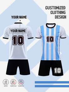 Maillot/uniforme commémoratif de soccer personnalisable avec cheval neuf #10Toput col rond en polyester et spandex avec un léger stretch, noir et blanc, unisexe, convient pour les fêtes de soccer, les loisirs du week-end, la course, le yoga, la randonnée - vêtements de sport printemps/été, convient pour les activités de plein air - Bleu et Blanc - Voir 2