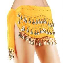 Dây đai eo múa bụng, khăn quấn hông phong cách Boho đính đồng xu vàng, khăn thắt lưng kiêm váy múa bụng cho nữ, phụ kiện váy lưới kim loại, thắt lưng đính đồng xu cho múa. - Nhiều màu - Xem 8