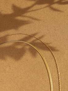 Nooxian 2件套金色不锈钢扁平蛇骨链女士项链 - 金黃色 - 查看 3