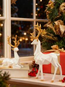 2Pcs Christmas Reindeer Figurines,Resin Sitting Standing Deer Statues Creative Craft Reindeer Figurines Ornaments Living Room Lucky Wealth (Resin, White)Suitable For Holiday Home Decoration, Holiday Table Centerpiece, Christmas Mantel, Windowsill And Fireplace Decorations, Ideal Christmas Decorations For Indoor Parties, Family Gathering Supplies And Unique New Year Gifts For Friends