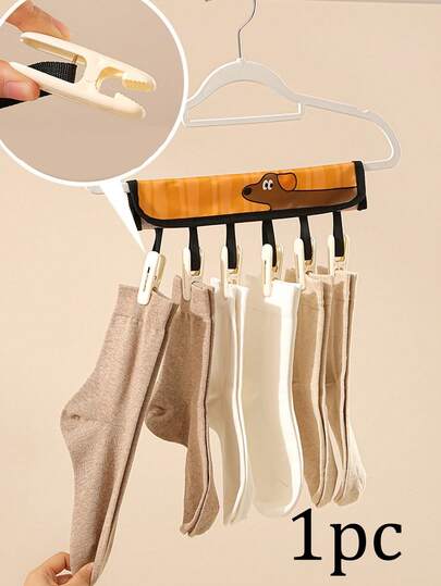Percha plegable de tela [Perro salchicha/Amarillo], Percha plegable de viaje, Percha de tela portátil de viaje para hotel, Artículo de secado de ropa Pinza mini para calcetines y ropa interior, Percha de secado de equipaje, Percha para toallas de baño de hotel, Incluye 6 pinzas, Se puede usar en hoteles, campamentos, dormitorios y otros espacios de vida temporal.