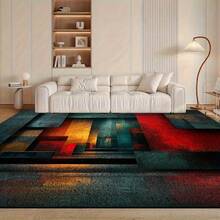 Extra Large Luxurious Thickened Soft Cushion, Modern Minimalist Style Geometric Color Block Patchwork Pattern Carpet, Available In Red, Green, Yellow, And Other Colors, Machine Washable, Soft And Comfortable Back, Lightweight - 彩色 - 查看 5