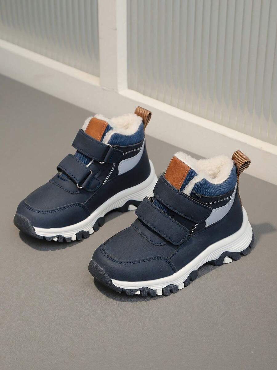 1 Pair Kids Outdoor Hiking Anti-Slip Waterproof Snow Boots, Children Mid-Calf Winter Boots, Unisex - Navy Blue - View 1