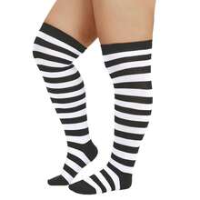 Zando Plus Size Thigh High Socks For Thick Thighs Women Striped Thigh High Stockings Over The Knee Socks Leg Warmers{"Size_name":"OneSizePlus","Color_name":"BlackStriped"} - F黑色條紋 - 查看 3