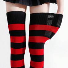 Kayhoma Extra Long Cotton Stripe Thigh High Socks Over The Knee High Socks{"Size_name":"Medium","Color_name":"Red/Black&Purple/Black"} - 紅/黑&紫/黑 - 查看 6