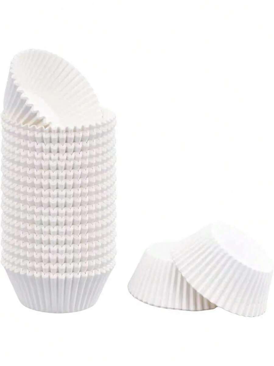 1000/500/400/300/200/100/25 件小纸杯蛋糕衬垫、松饼杯、烘焙纸杯蛋糕包装纸、迷你蛋糕杯，适用于蛋糕包装纸烘焙、生日、婚礼、复活节、厨房烘焙（可扩展尺寸，每小叠 25 件，扩展直径 6 厘米，底部直径 2.5 厘米） - 白色 - 查看 1