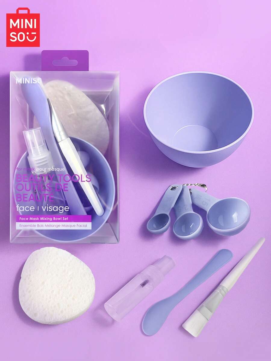 8-Piece Facial Cleansing Tool Set, Simplifies Mask Application Process, Complete Masking In One Set - Purple - View 1