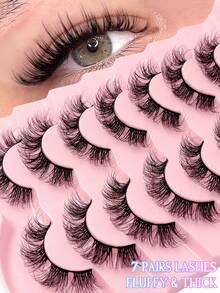 Asiteo 7 Pairs/Set 3D Faux Mink Lashes, Fluffy & Voluminous, D-Curl, Full Strip Lashes, Suitable For Party Or Daily Makeup - 濃密款 - 查看 1
