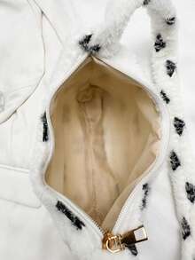 1 pezzo Borsa a spalla/sotto braccio elegante, versatile, di moda, con fiocco in peluche di colore solido, di grande capacità, adatta per l'uso quotidiano e il pendolarismo