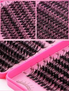 640pcs D-Shaped Segmented False Eyelashes, 10D+20D+30D+40D+50D Mixed Length, Thick & Natural Black Individual Lashes DIY Home Kit. Thickened Design, Easy For Beginners. Long-Lasting & Comfortable Wear, Suitable For Parties And Various Occasions. - 粉色 - 查看 8