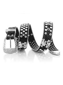 Women's Shiny Street Fashion Leather Belt With Skull & Rhinestone Decor Summer, School Fall, Autumn, Halloween - 黑色 - 查看 2