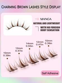 100pcs C-Curl Natural Brown Cartoon Fairy Soft False Eyelashes, Glue-Free, Suitable For Beginners, Cute Segmented Fake Lashes By Asiteo - C - Xem 5
