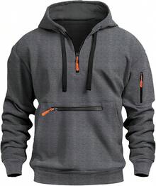 Sudadera deportiva con capucha y cierre para hombre, de manga larga, con capucha y bolsillos - Gris Oscuro - Ver 11