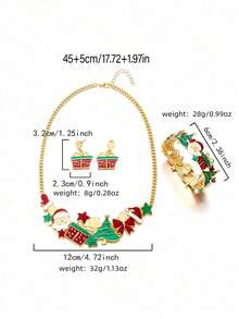 1pc/Set Christmas Oil Drop Santa Claus & Christmas Tree Gift Box Necklace, Earrings, Bracelet, Suitable As Gift For Women - Multicolor - View 8