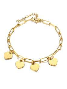 This Stylish And Charming Personalized Heart-Shaped Name Bracelet Features Custom Engraving. Made Of Stainless Steel, It Can Be Engraved With 1-5 Names And Is Suitable For Family Members. The Square Chain Pendant Makes It A Perfect Party Decoration, Birthday Gift, Anniversary Gift, Or Christmas Present. Ideal For Girls, Middle School Students, High School Students, University Freshmen, Sophomores, And Younger Students. Available In Black, Silver, And Gold, This Fashionable, Colorful, Retro, Simple, Unisex, Casual, Cute, Customizable, Personalized, And Unique Bracelet Is An Ideal Gift For Him/Her, As Well As For Your Boyfriend/Girlfriend, Parents, Family, And Friends. Suitable For Anniversaries, Birthdays, Graduations, Proms, Parties, And Other Occasions. Customize Your Stylish Bracelet With Engraving And Showcase Your Charm. - Gold - View 12