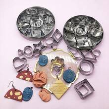 Stainless Steel Polymer Clay Cutter Set (24/30 Pcs) - Geometric Shapes Pottery Ceramic Clay Cutting Molds- Round, Star, Triangle, Heart, Flower, Square, Rectangle & Oval DIY Jewelry Pendant