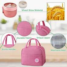 2-Layer Multi-Compartment Lunch Box Set: Lunch Box + Cup + Bag. Includes Cutlery And Sauce Container. Microwave-Security, Suitable For School, Work, And Outdoor Use. - Hồng - Xem 8