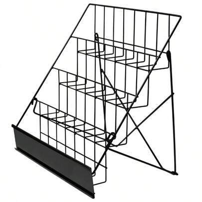 Counter Card Rack Display Stand In Black - 4 Tier Wire Book Magazine
