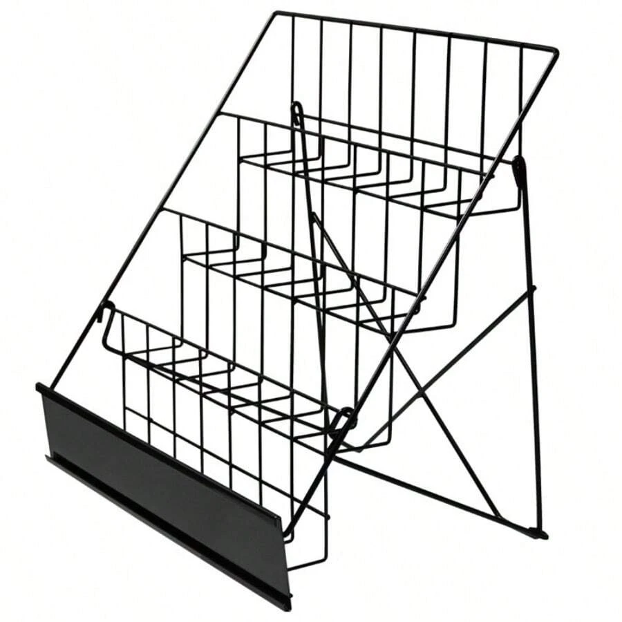 Counter Card Rack Display Stand In Black - 4 Tier Wire Book Magazine - Black - View 1
