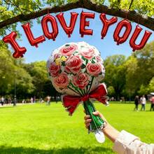 16" I Love You Balloon, Rose Bow Bouquet Decoration Set For Valentine's Day, Wedding, Romantic Proposal, Couple Decor, Indoor Decoration, Gift For Couples - Multicolor - View 4