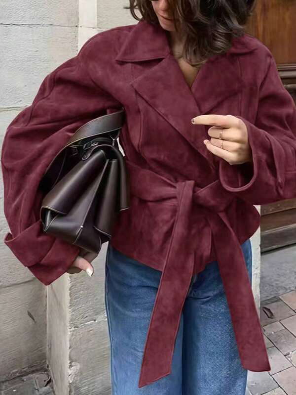 Top décontracté ceinturé de couleur unie pour femmes