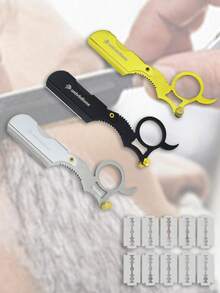 Univinlions 1 Piece Straight Sharp Barber Razor +10 Dual Edge Blades Shaver Beard Face Underarm Body Shaving Black Gold Silver - Multicolor - View 2