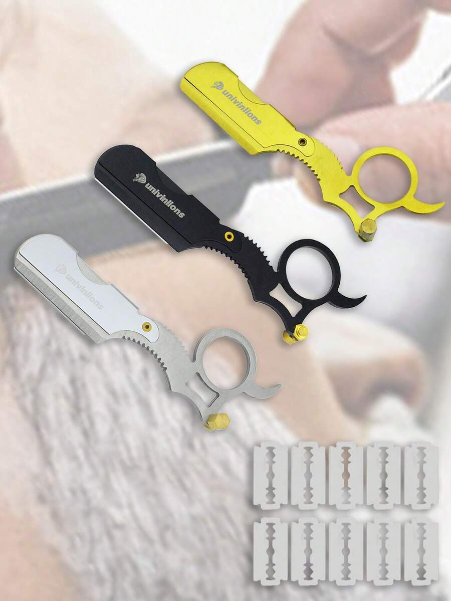 Univinlions 1 Piece Straight Sharp Barber Razor +10 Dual Edge Blades Shaver Beard Face Underarm Body Shaving Black Gold Silver