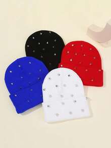 1PC Men's Punk Rivet Knitted Hat, Gothic Skull Hat, Winter Warm Men's Beanie For Street Wear. Autumn - Multicolor - View 7