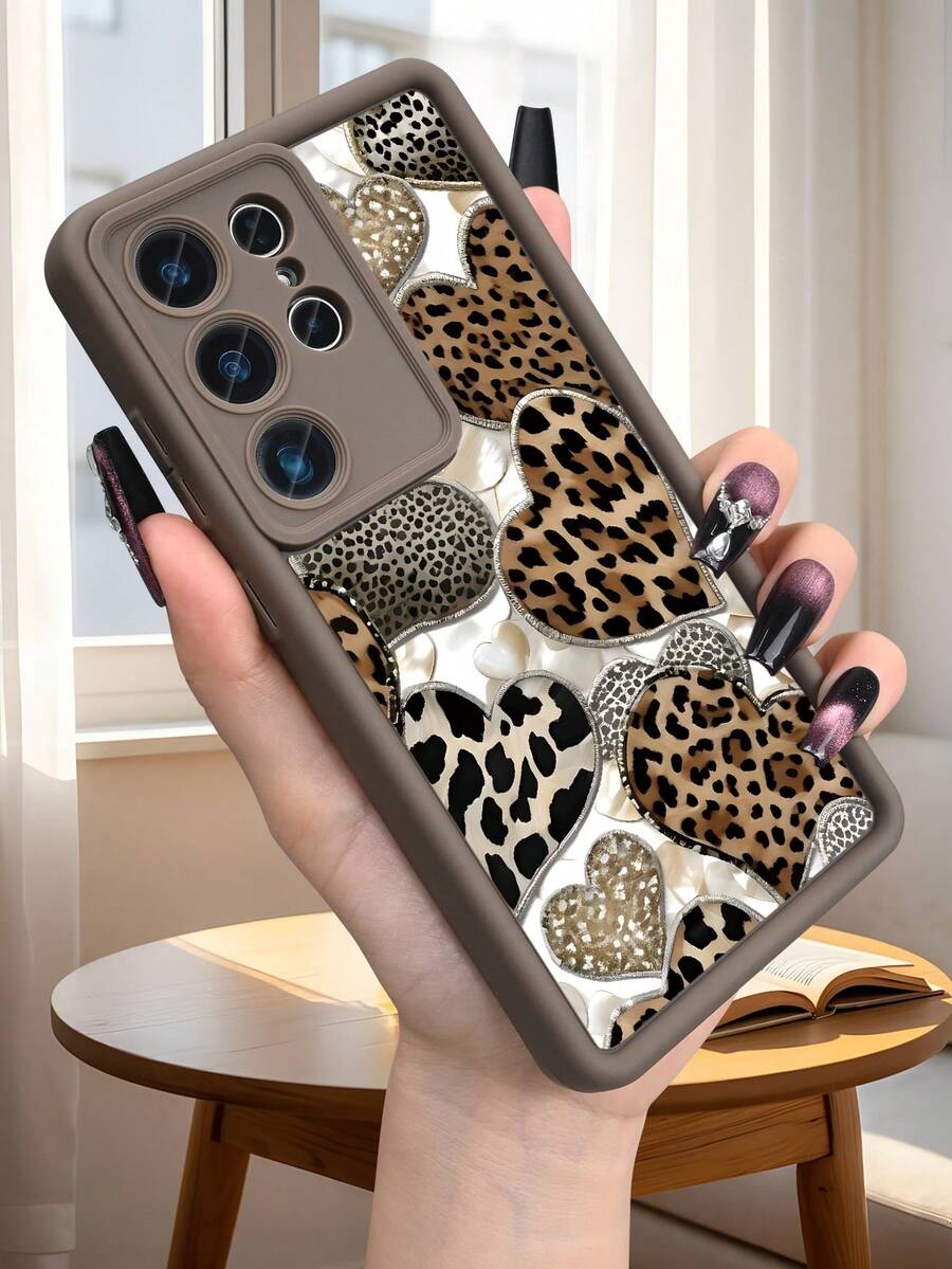 Chic Leopard Print Animal Pattern Heart Design Fashion Wild Phone Cover Luxury Aesthetic Anti-Scratch Accessory Y2K Style Compatible With Samsung Galaxy S25Ultra S25Plus S25 S24FE S24 S23 S22 S21FE S21Ultra Plus Note20 Note20Ultra A13 A14 A15 A16 A17 A33 A34 A35 A36 A52 A53 A54 Case - 酒紅色 - 查看 1