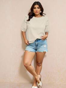 Women's Plus Size Blouse/ Guipure And Elastic Detail On The Sleeve - Beige - View 7