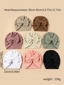 四季新生儿头带帽带蝴蝶结装饰，0-6 个月婴儿针织提花帽 - 彩色 - 查看 3
